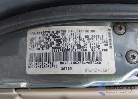 2001 Toyota Avalon Xl/Xls from USA, damaged, VIN 4T1BF28B01U138040